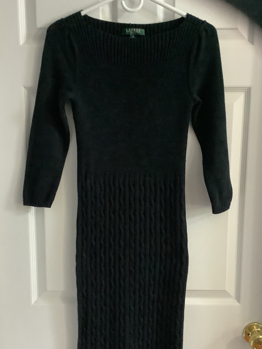 Lauren Ralph Lauren Black Cable-Knit Scoop Neck Sweater Dress‎